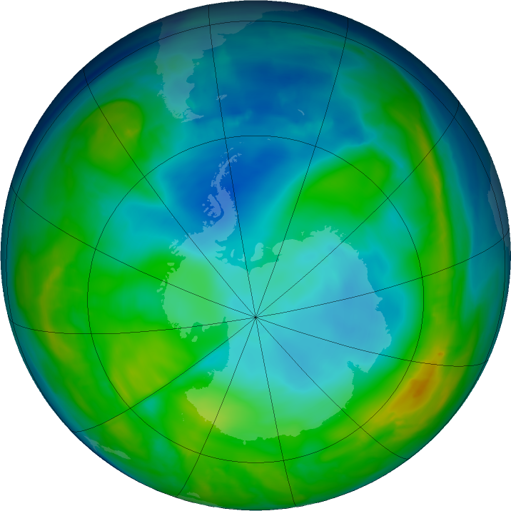 Antarctic ozone map for 28 May 2016